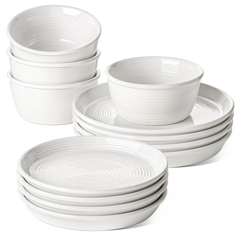 LE TAUCI Dishes Set 4 dinner plates in farmhouse white glaze for daily meals