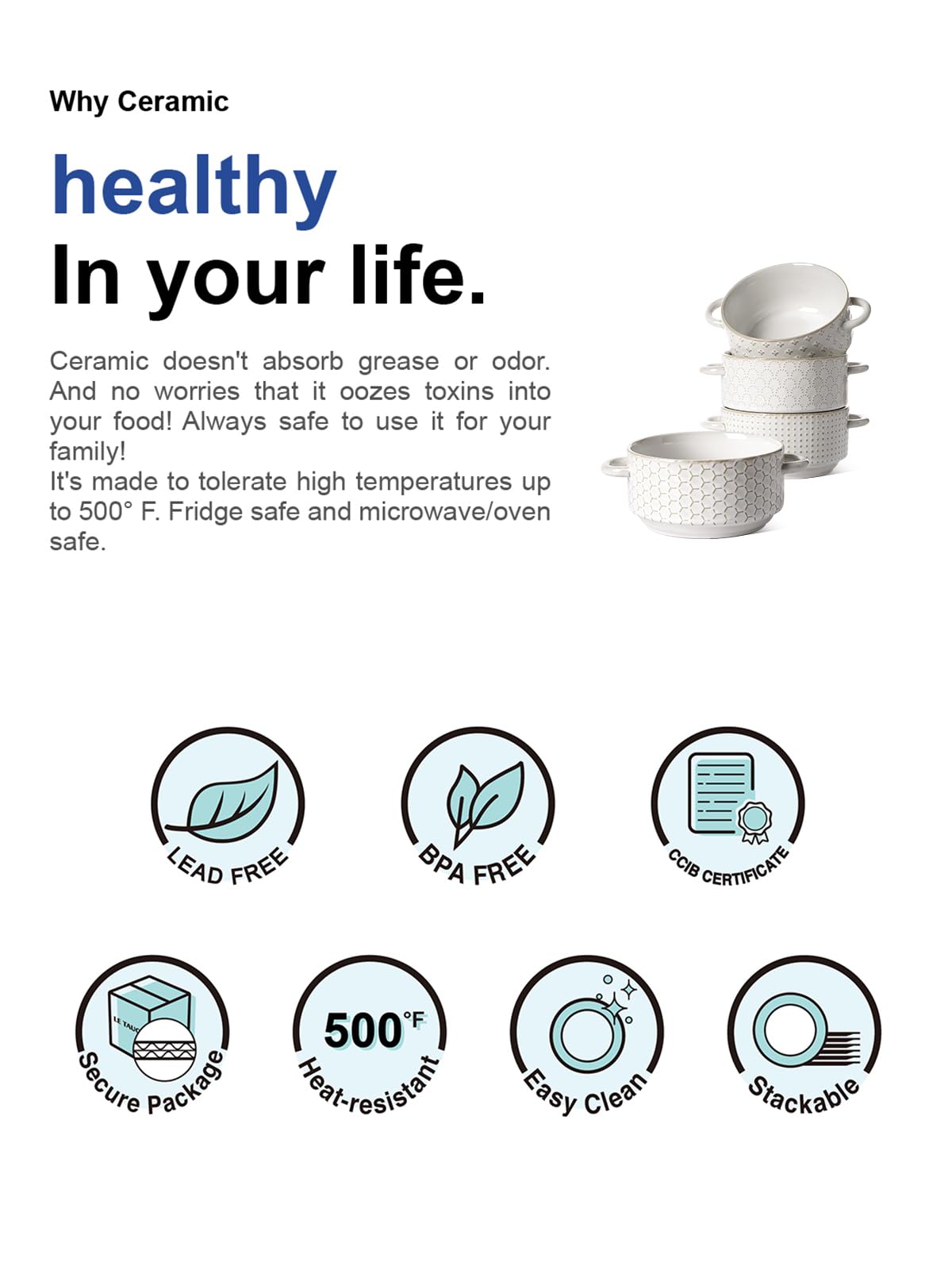 Le Tauci dishwasher-safe bowls simplify cleanup after meals.