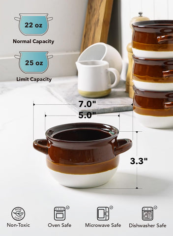 LE TAUCI double-handle design keeps bowls balanced when lifting.