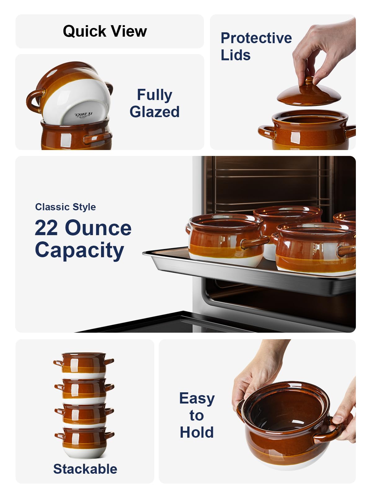 LE TAUCI Double-handled ceramic soup bowl enhances grip during meals