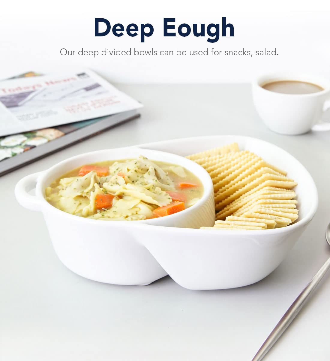 LE TAUCI bowls with dual compartments keep sauces and snacks neatly separated.