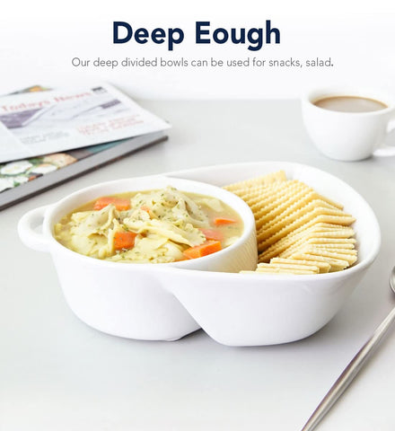 LE TAUCI bowls with dual compartments keep sauces and snacks neatly separated.