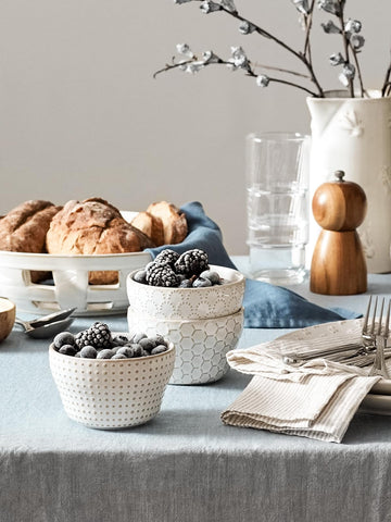 LE TAUCI embossed pattern dessert bowls close up showing tactile texture.
