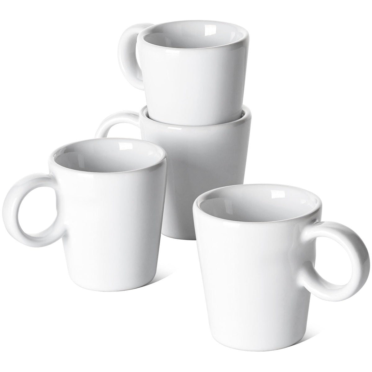 LE TAUCI espresso cups in ceramic demitasse style offer a stackable option for easy storage.