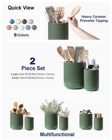 LE TAUCI small forest green utensil holder fits compact spaces for tidy daily tools