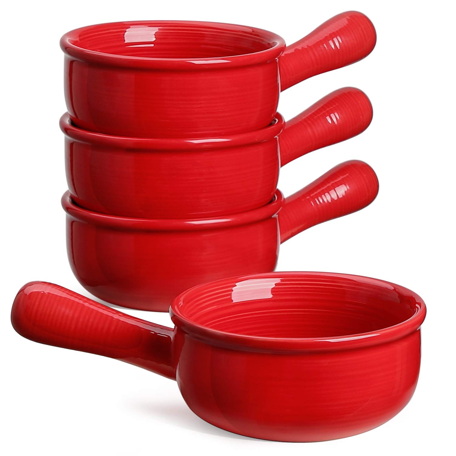 LE TAUCI 15oz red soup bowl with handles for easy serving