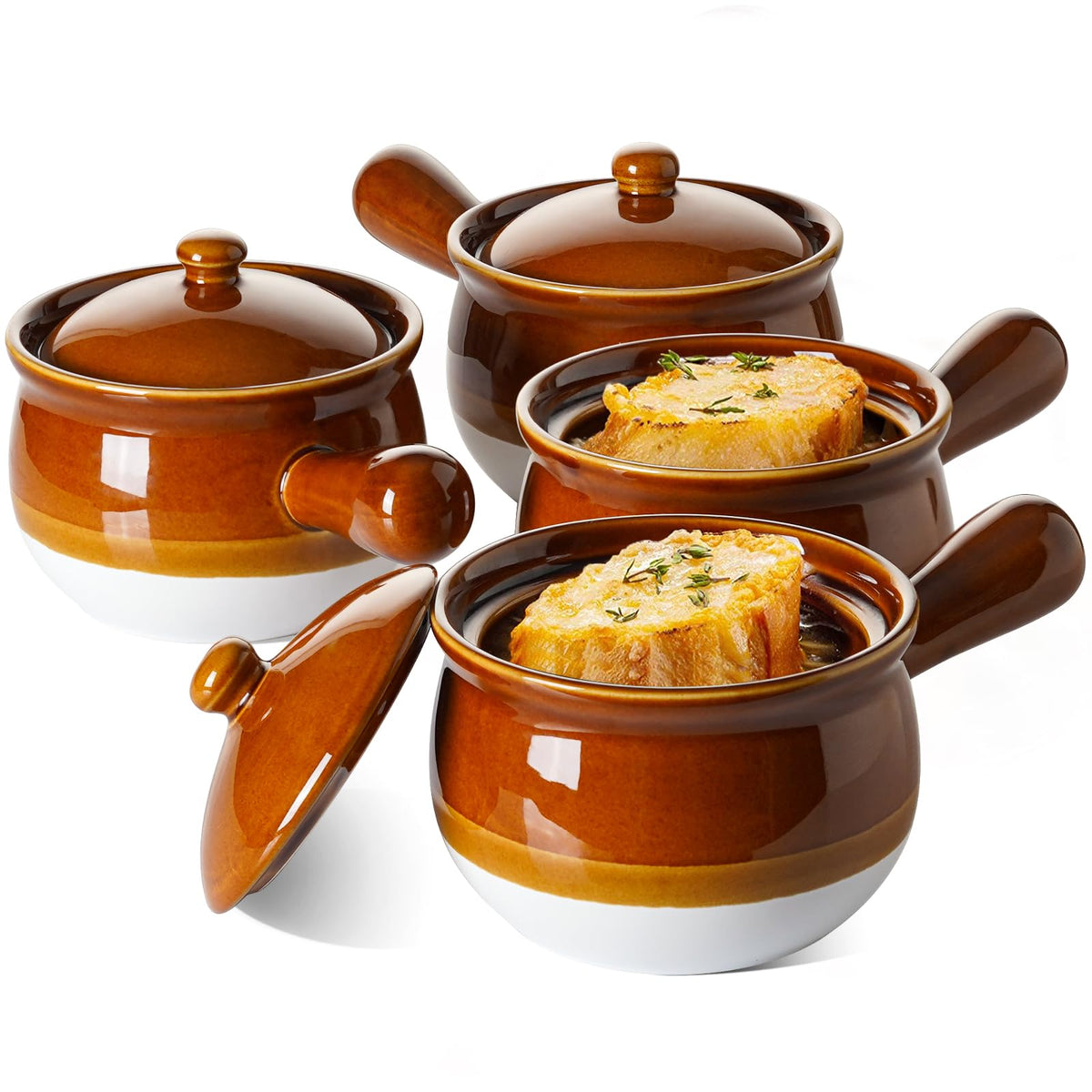 LE TAUCI 22oz soup bowl with handle ideal for easy serving of hot onion soup