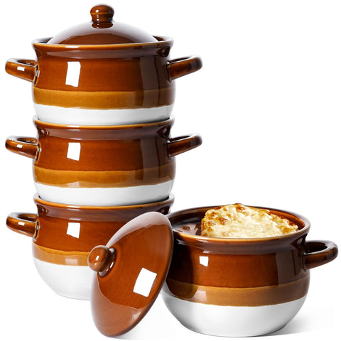 LE TAUCI French onion soup bowl with lid keeps meals warm and dust-free.