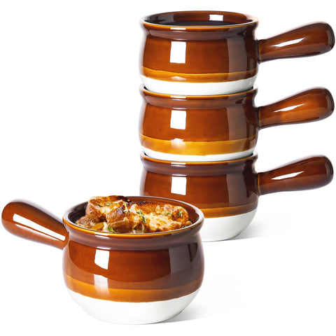 LE TAUCI 16oz French Onion Soup Bowls keep soups hot at the table with secure two-handle grip.
