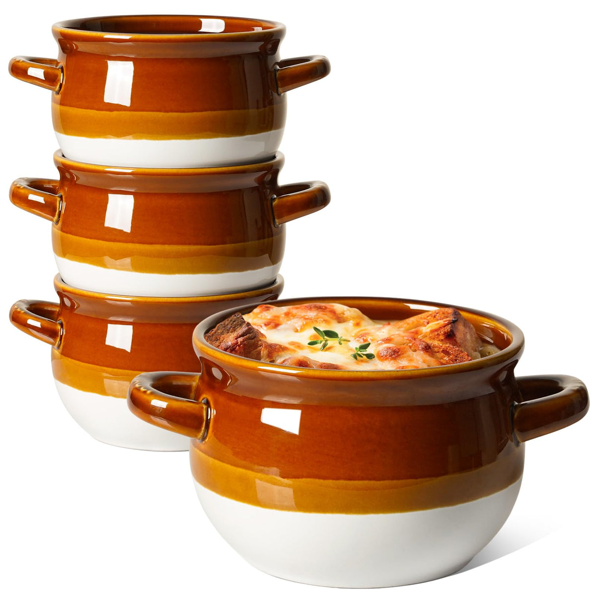 LE TAUCI 16 oz onion soup bowls with handles for oven-to-table serving