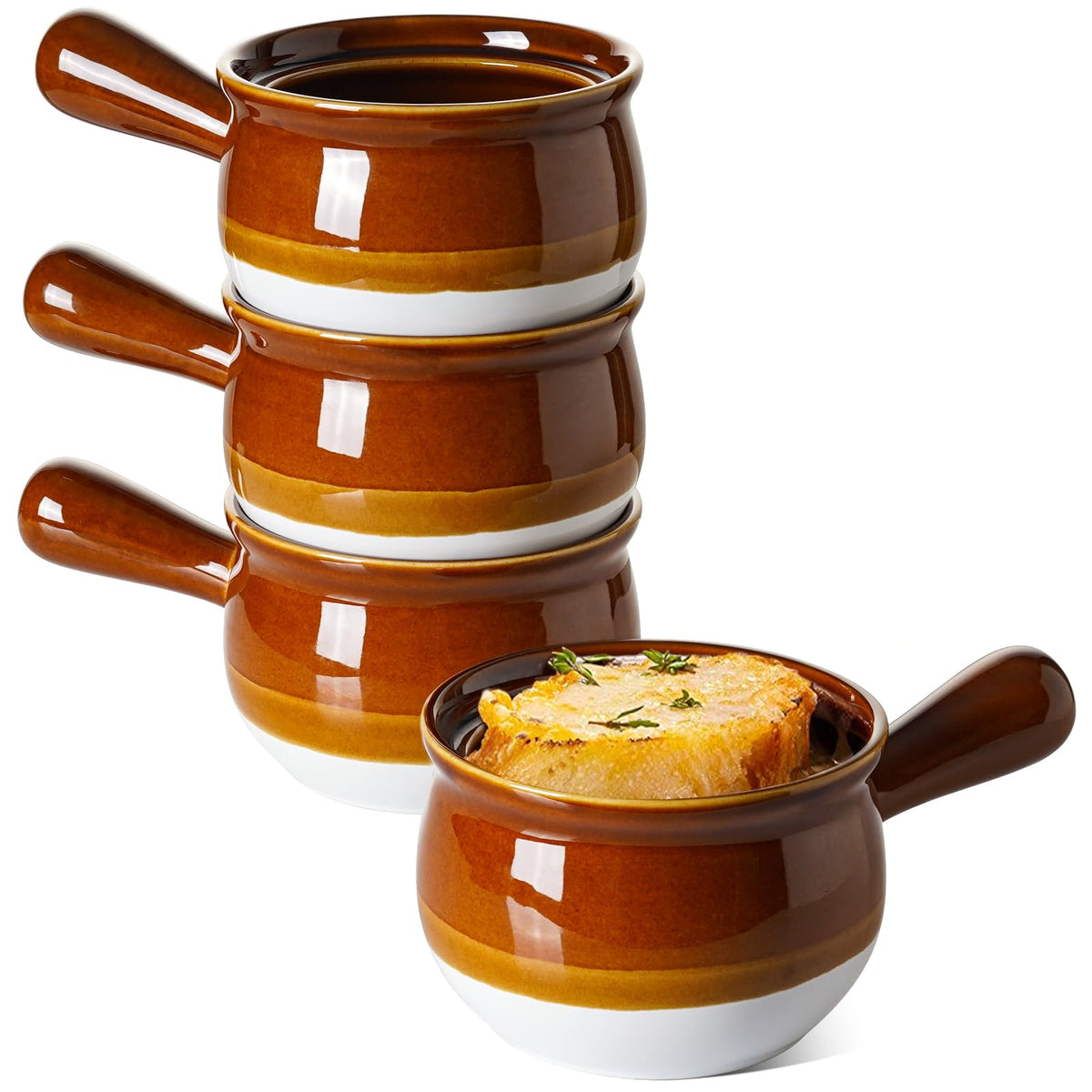 LE TAUCI French onion soup bowls with handles, comfortable grip for controlled pouring