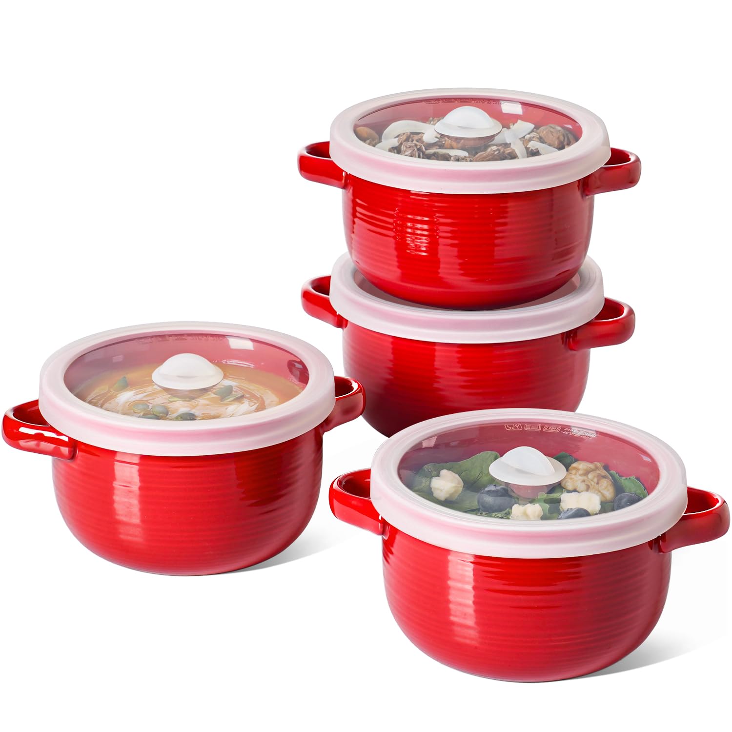 LE TAUCI French Onion Soup Bowls with red glaze and handles for easy serving