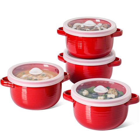 LE TAUCI French Onion Soup Bowls with red glaze and handles for easy serving