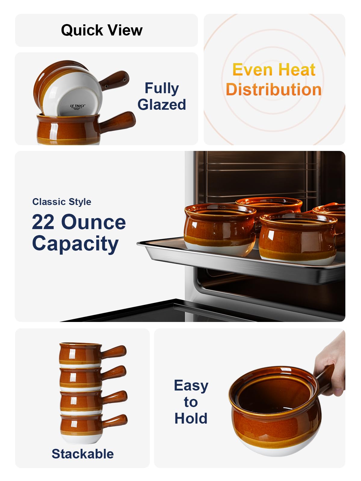 LE TAUCI fully glazed bowls, durable surface for everyday use