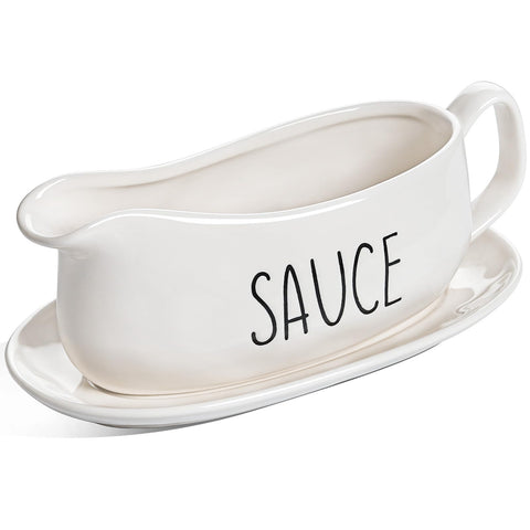 LE TAUCI 16oz gravy boat with pour spout for smooth sauces and gravies.