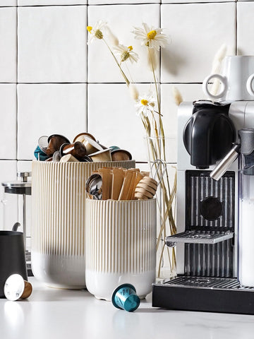 LE TAUCI ceramic utensil holder set on a stable kitchen counter surface