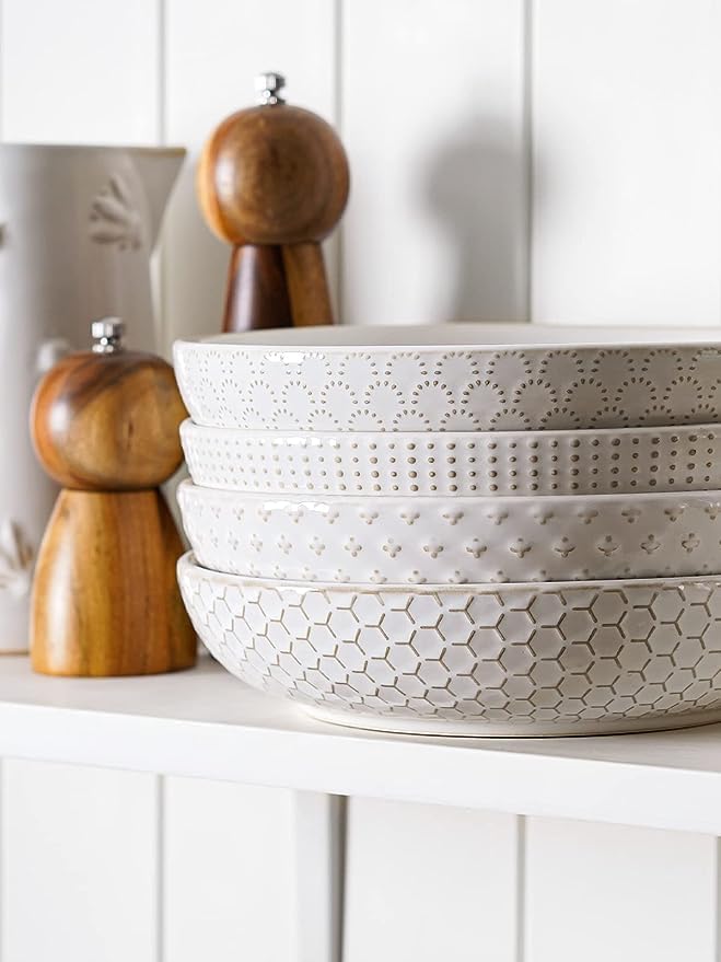 LE TAUCI pasta bowl embossed pattern 2 adds timeless style for family dinners