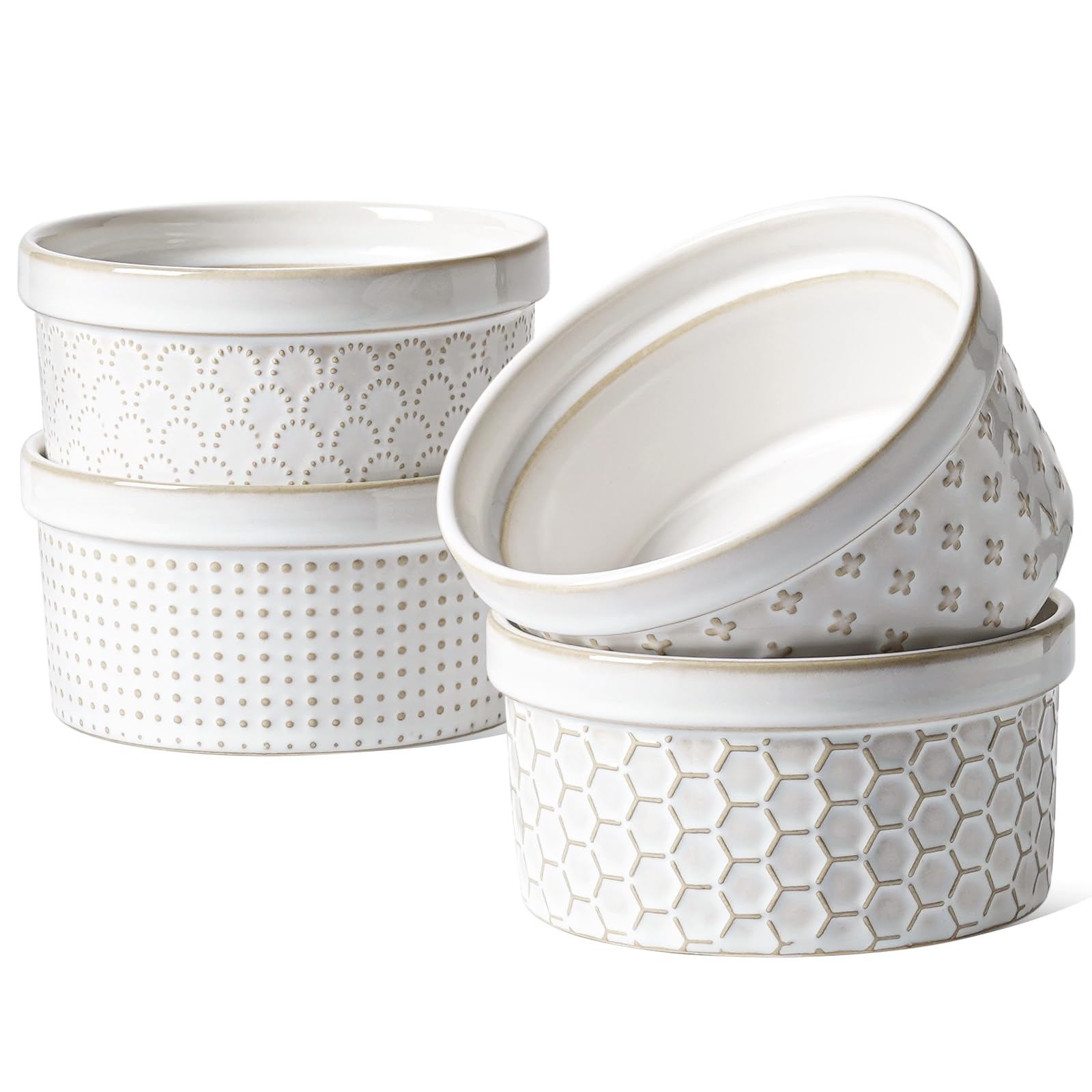 LE TAUCI ramekins with embossed pattern for elegant dessert presentation.