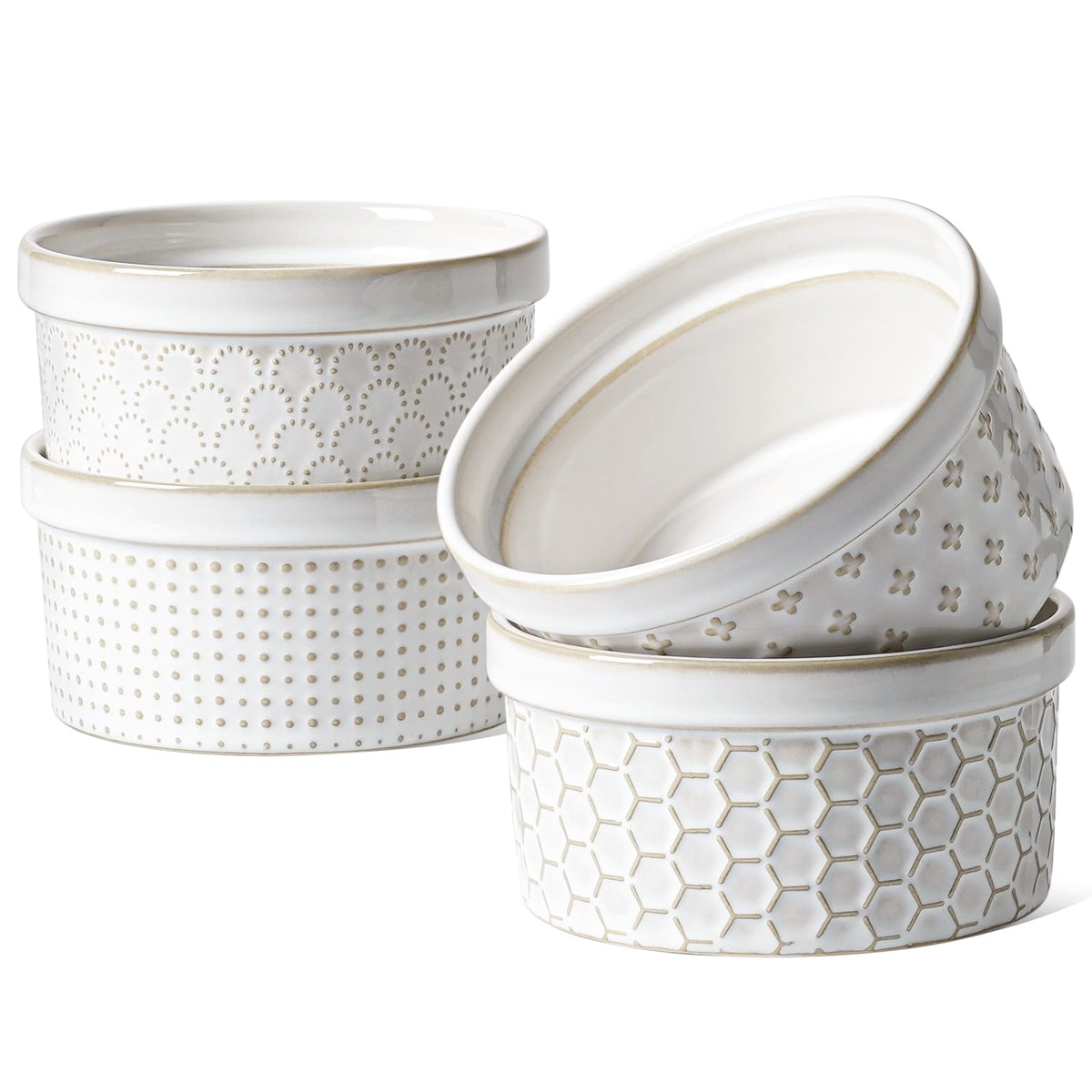 LE TAUCI ramekins with embossed pattern for elegant dessert presentation.