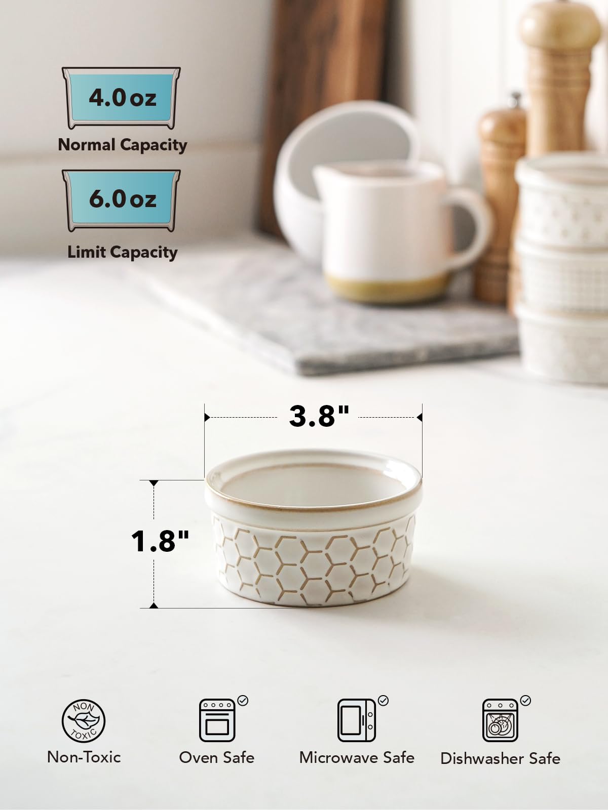 LE TAUCI stackable ramekins save cabinet space during kitchen organization.