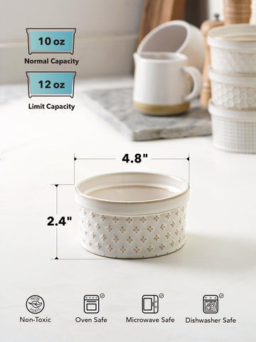LE TAUCI ramekins highlight easy cleanup with non-porous glaze and dishwasher-safe design.