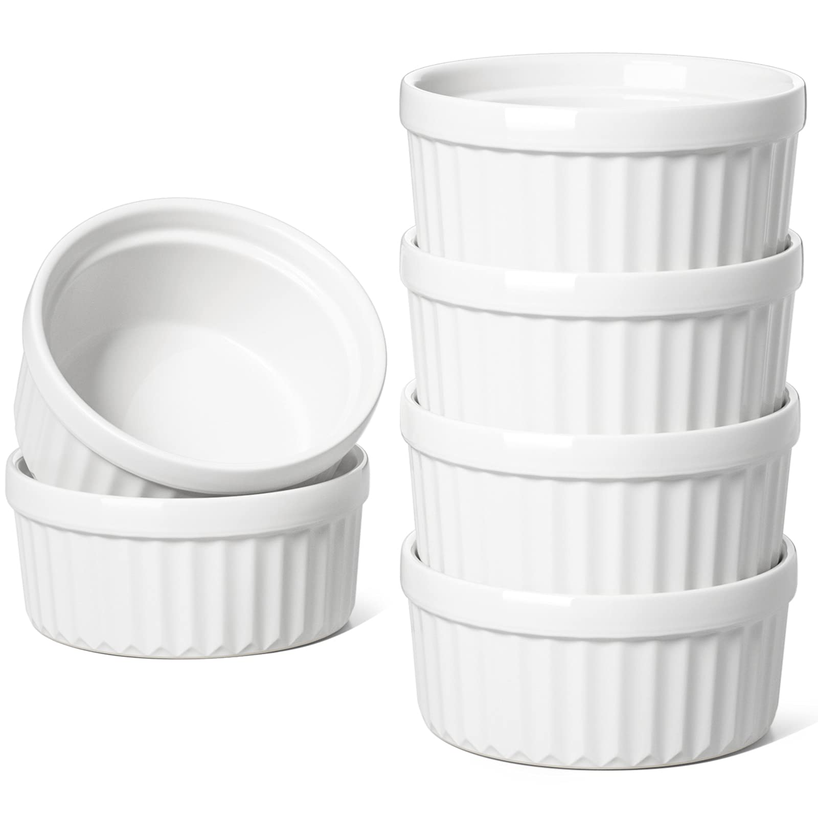 LE TAUCI 4 oz ramekins front view in white ceramic for baking and serving
