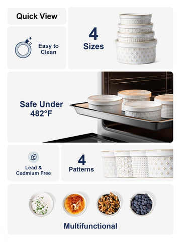 Stackable LE TAUCI ramekins save cabinet space during baking sessions.