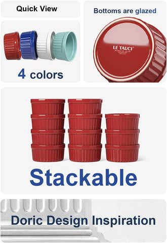 LE TAUCI true red ramekins stacked for compact organization.
