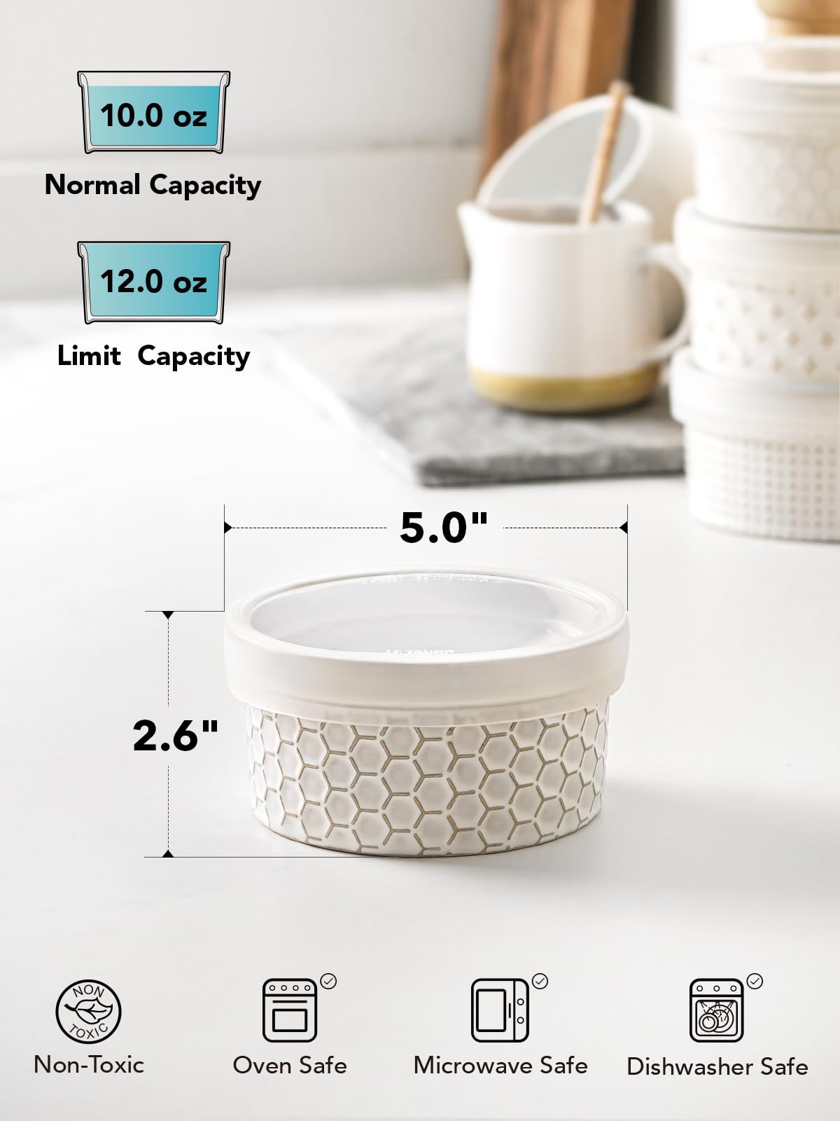 LE TAUCI soufflé ramekins in white ceramic for elegant presentations.
