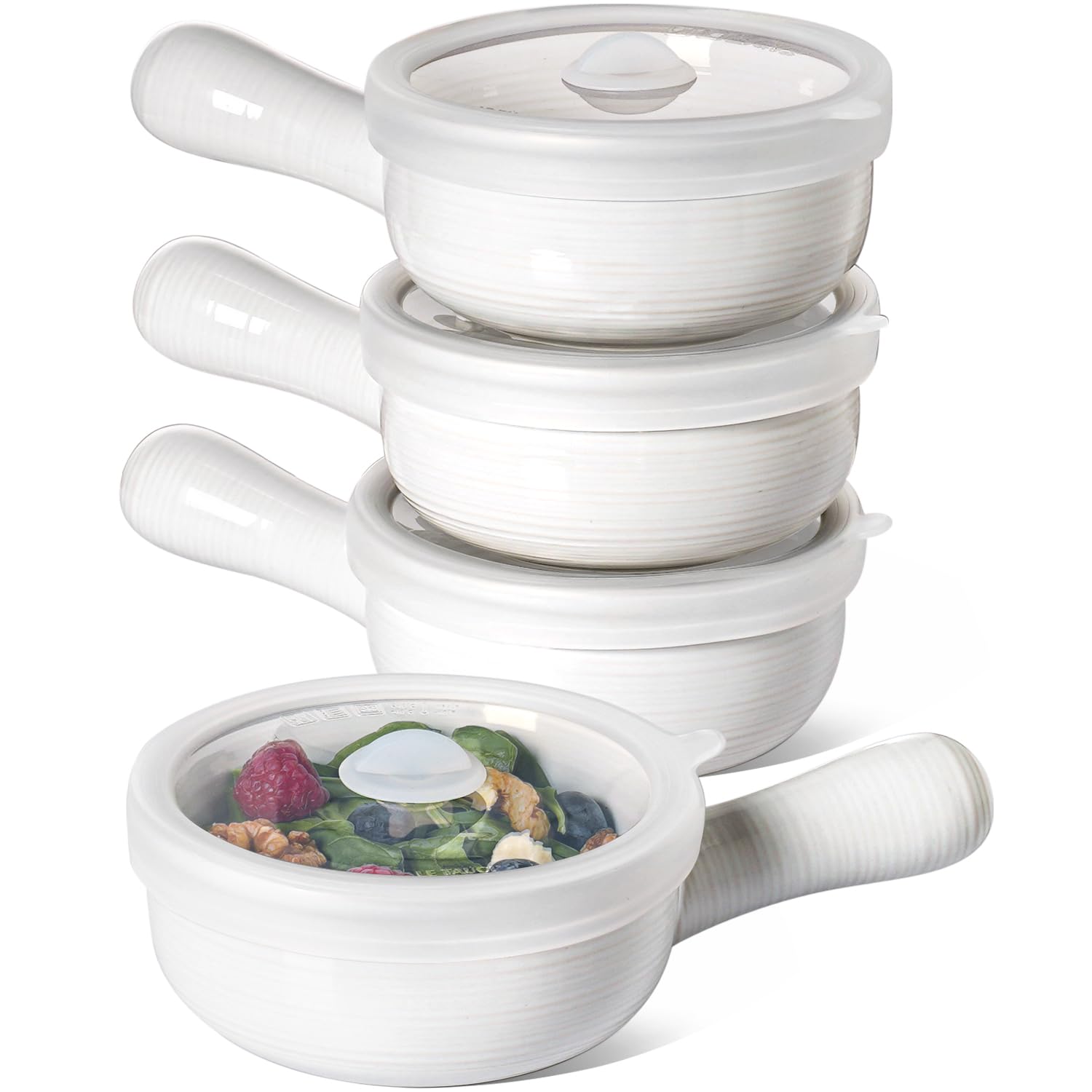 LE TAUCI soup bowls with handles and silicone vent lid for even reheating