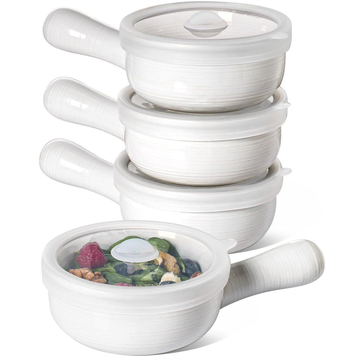 LE TAUCI soup bowls with handles and silicone vent lid for even reheating