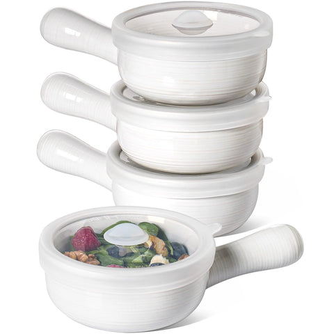 LE TAUCI soup bowls with handles and silicone vent lid for even reheating