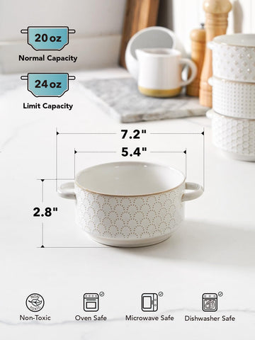 Le Tauci stackable ceramic bowls maximize cabinet space.