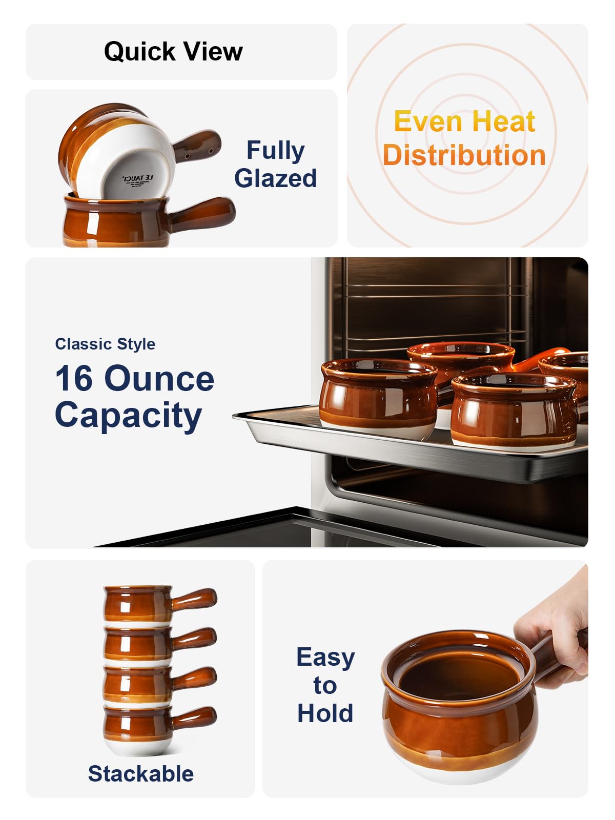 LE TAUCI stackable 4-piece bowls set saves cabinet space for daily use.