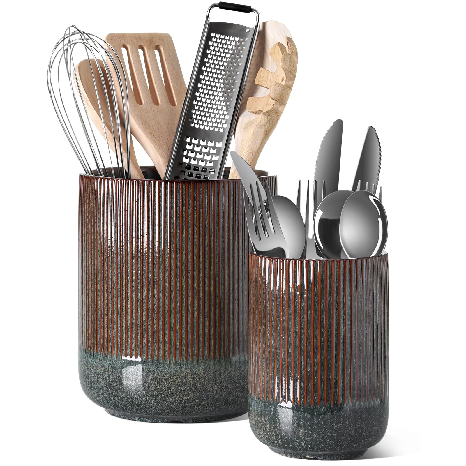 LE TAUCI ceramic utensil holder on countertop keeps spatulas organized