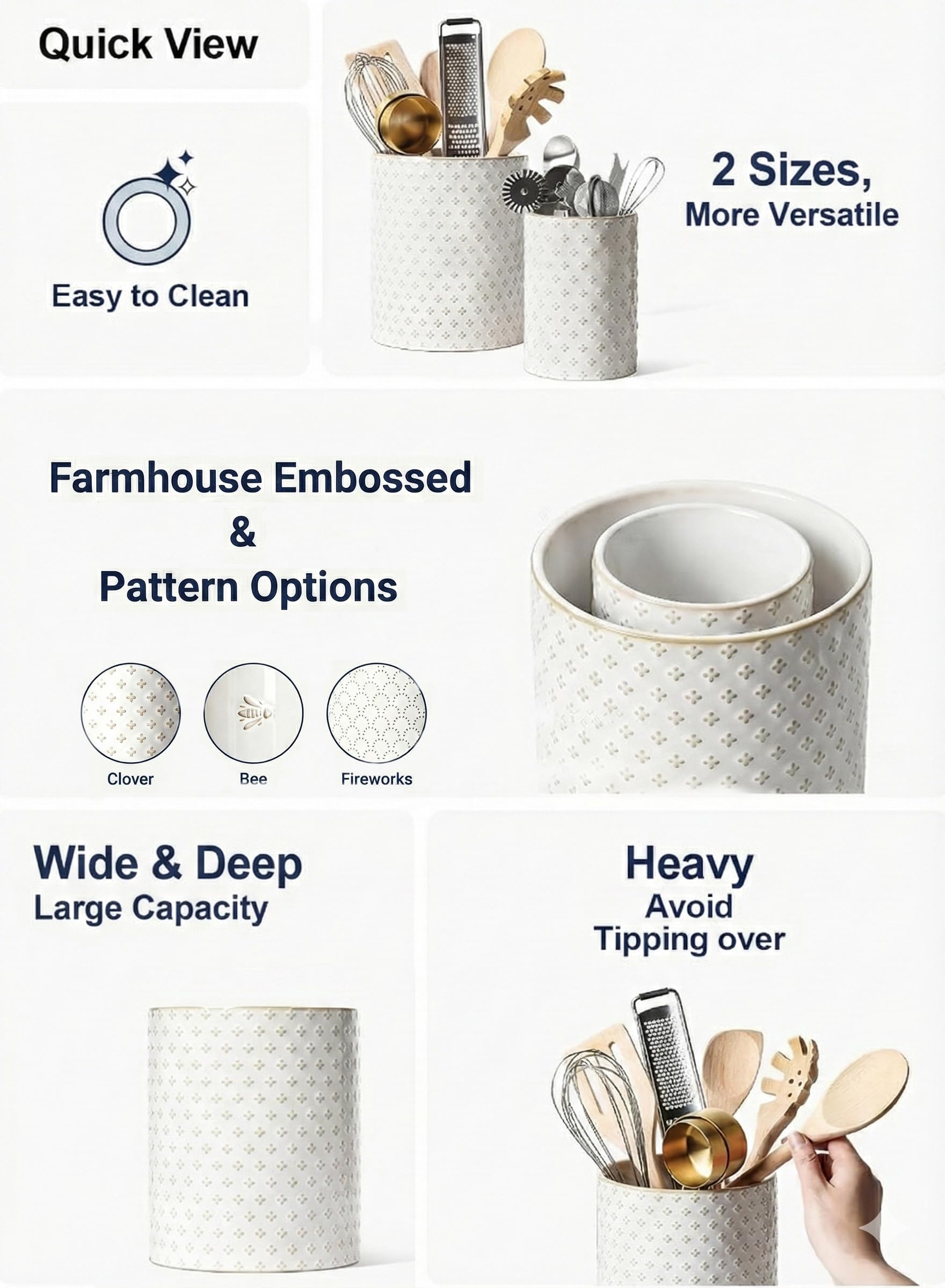 LE TAUCI embossed Clover Detail adds decorative charm.