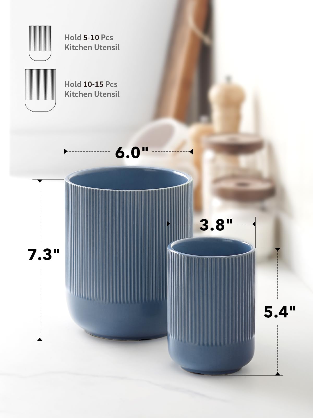 LE TAUCI fluted dusty blue holder complements contemporary kitchens while storing gadgets
