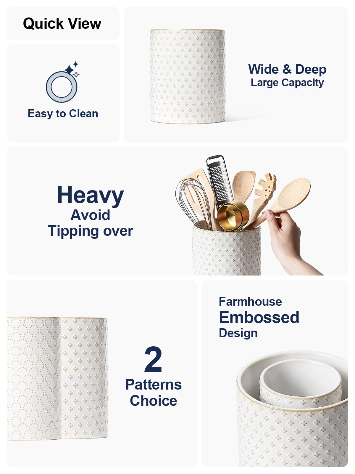 LE TAUCI Utensil Holder heavy ceramic weight prevents tipping