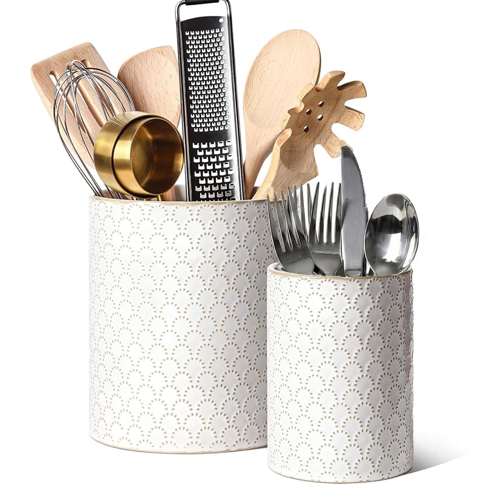LE TAUCI large arctic white utensil holder for spatulas and ladles.