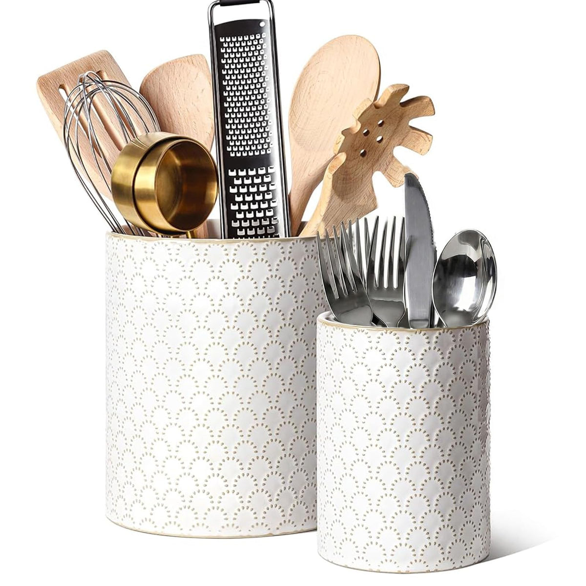 LE TAUCI large arctic white utensil holder for spatulas and ladles.