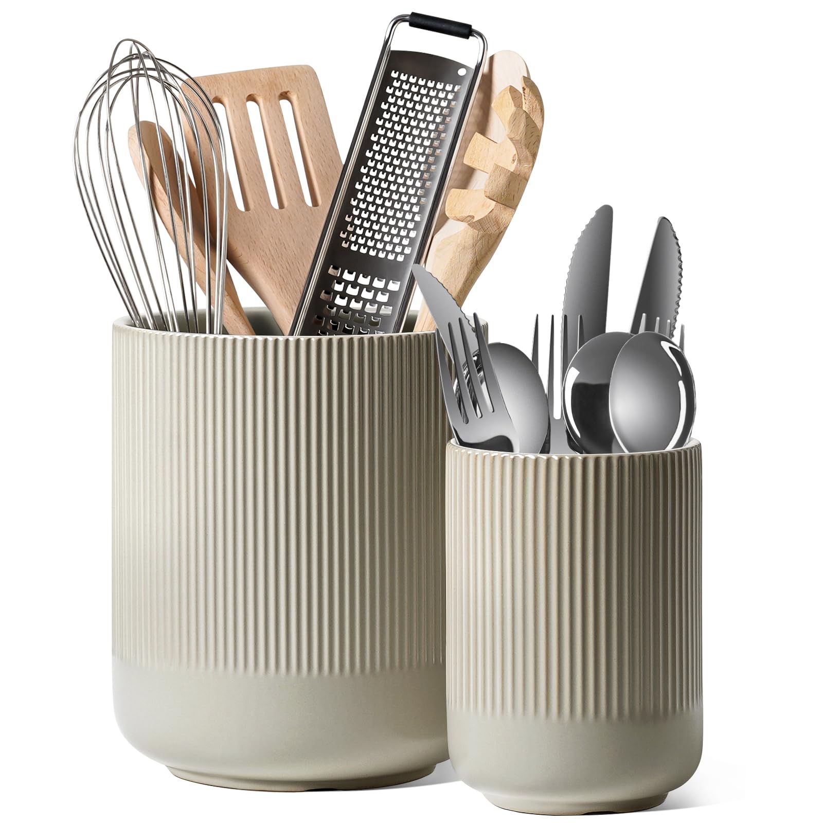 LE TAUCI large ceramic utensil holder on counter keeps utensils within reach