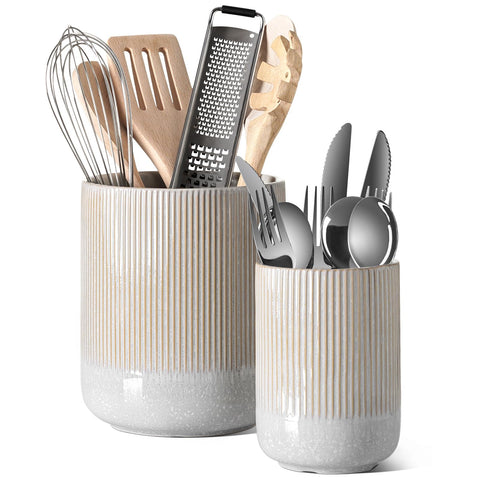 LE TAUCI large glaze marble gray ceramic utensil holder keeps spatulas within reach