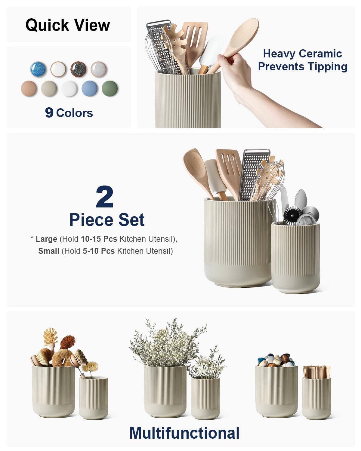 LE TAUCI small ceramic utensil holder neatly organizes flatware