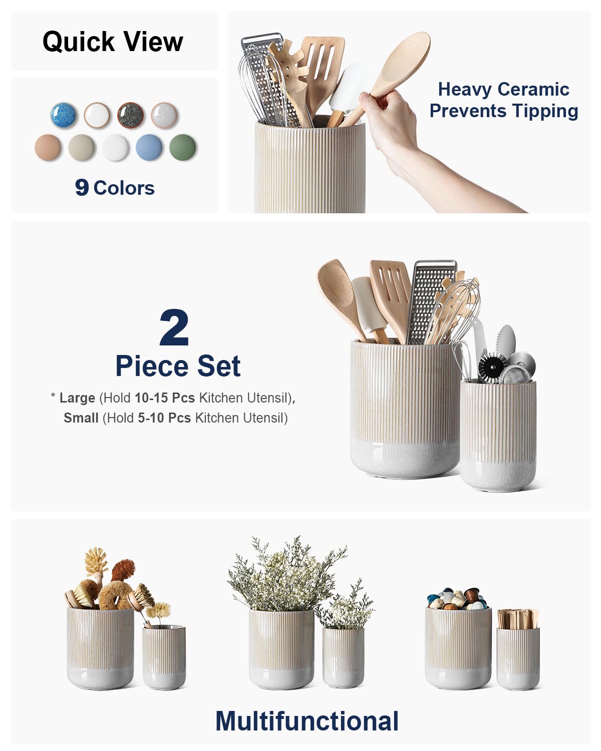 LE TAUCI small glaze marble gray ceramic utensil holder neatly stores flatware