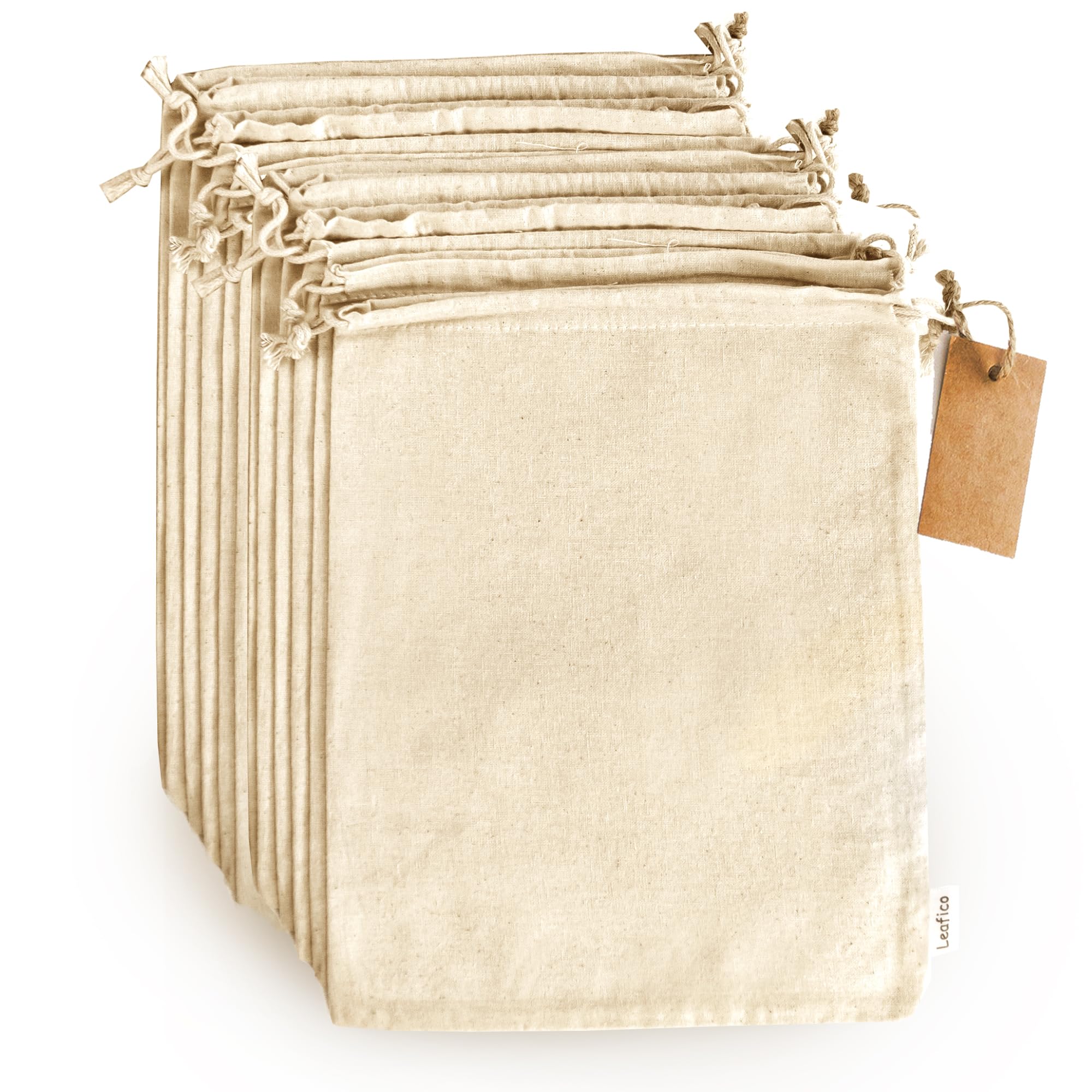 Leafico multipurpose eco cloth bags in front view, large 10x12 inches, ideal for groceries.