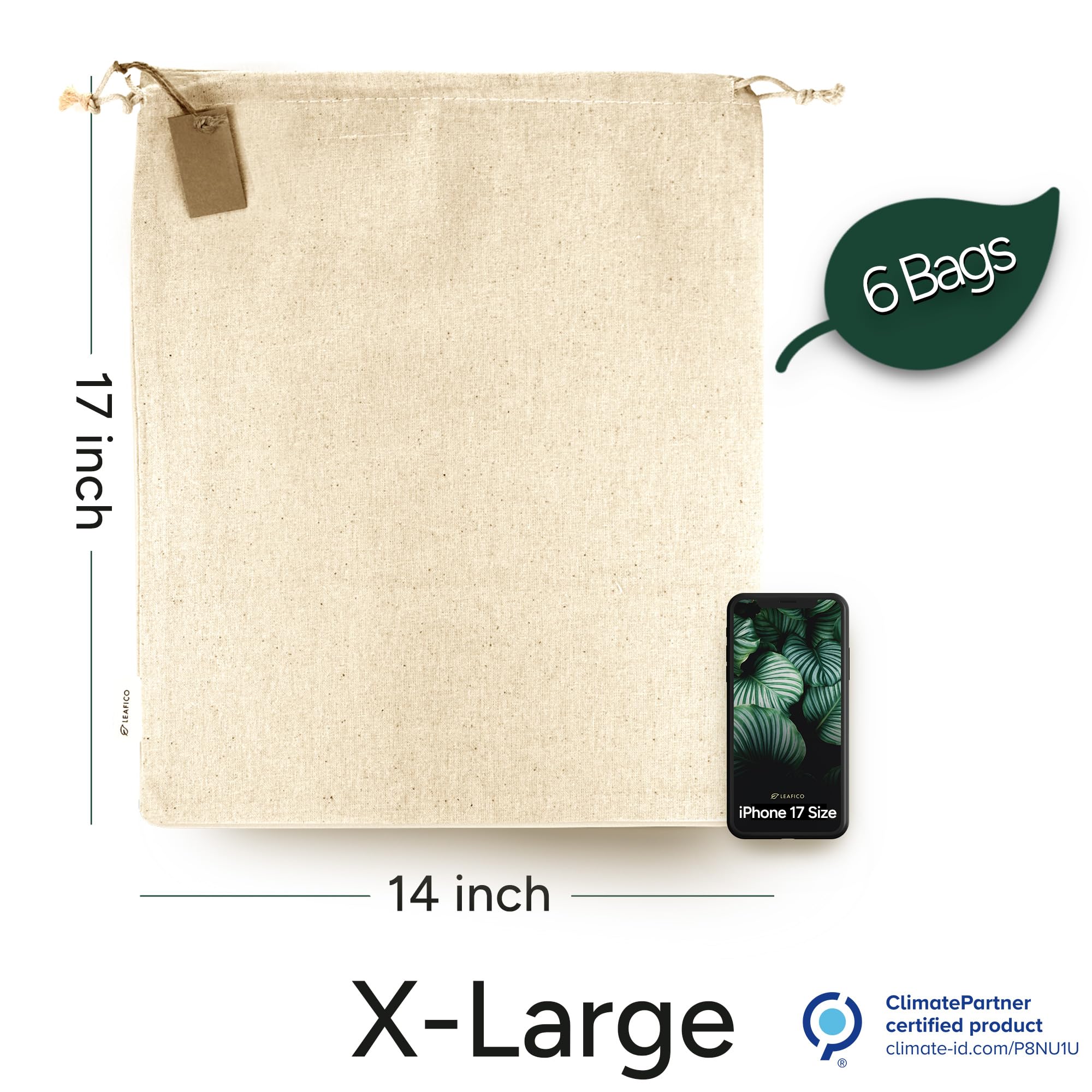 Leafico muslin bag for bulk produce, breathable and reusable.