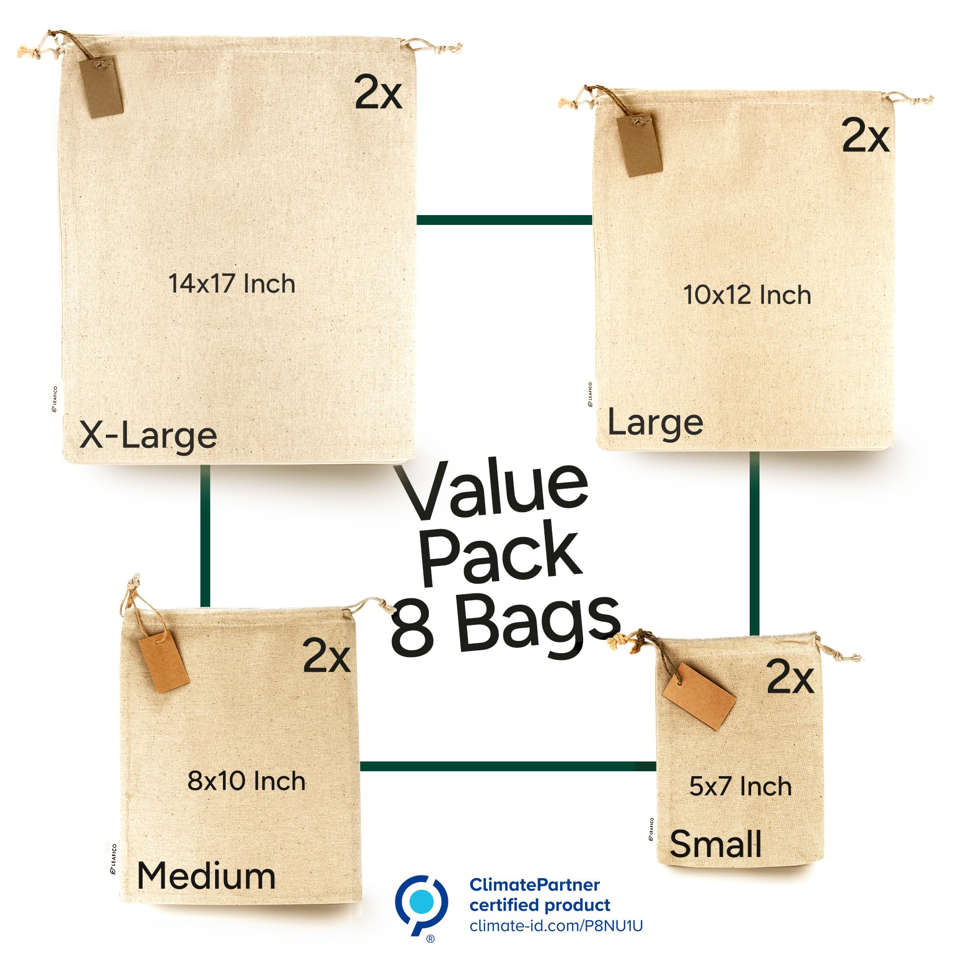 Leafico muslin bags close-up showing natural cotton texture for breathable organization