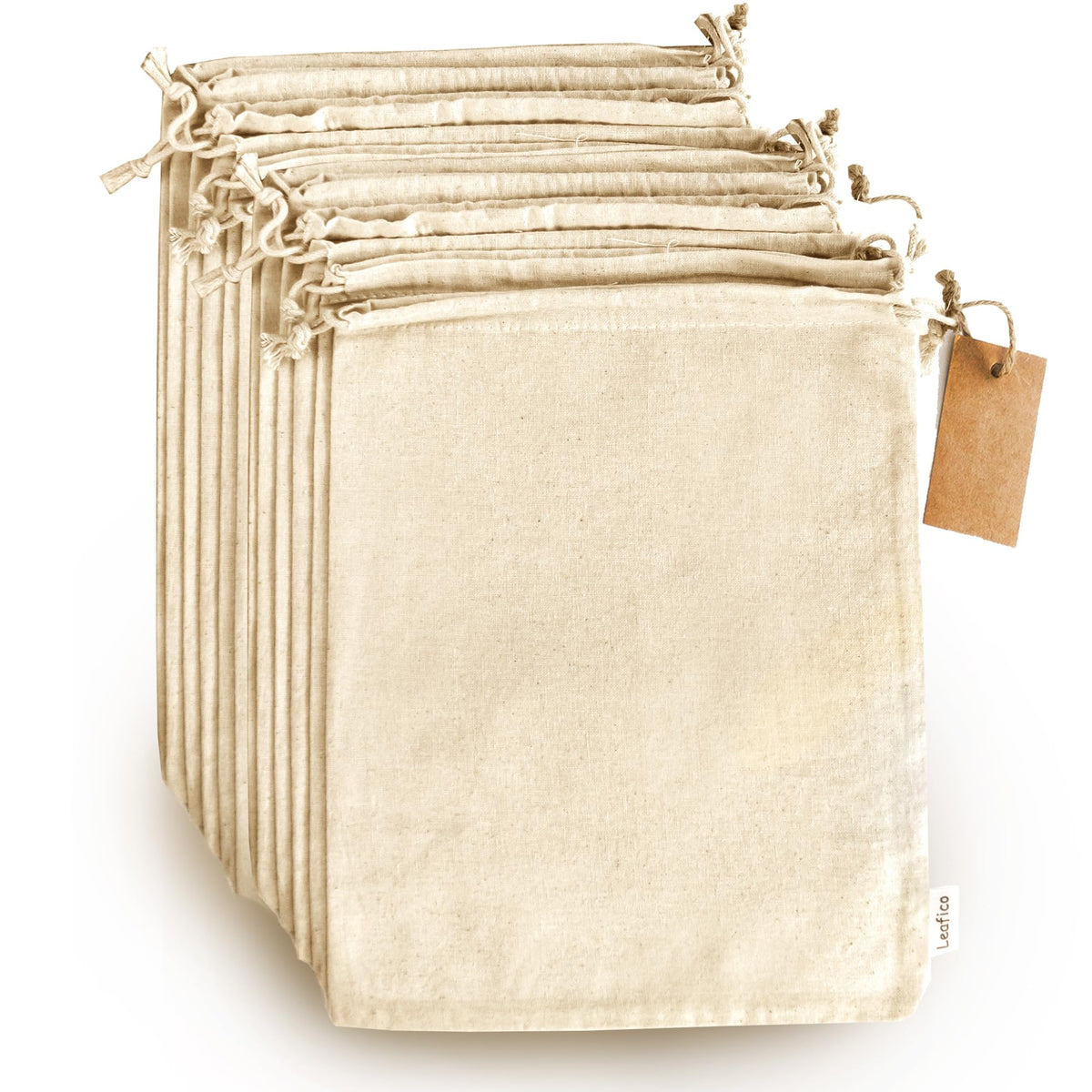 Leafico organic cotton produce bags 8x10 open pack ideal for groceries and snacks