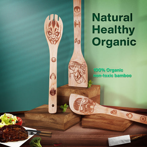 LeafyLane Star Wars heat-resistant utensils, bamboo construction preserves flavors and pans.
