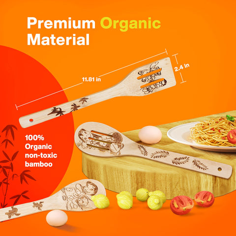 LeafyLane Stitch spoons closeup woodgrain highlights durable bamboo construction.